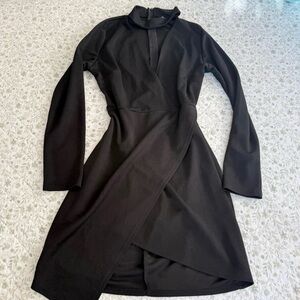 Fashion Nova elegant black midi wrap dress with v-neck